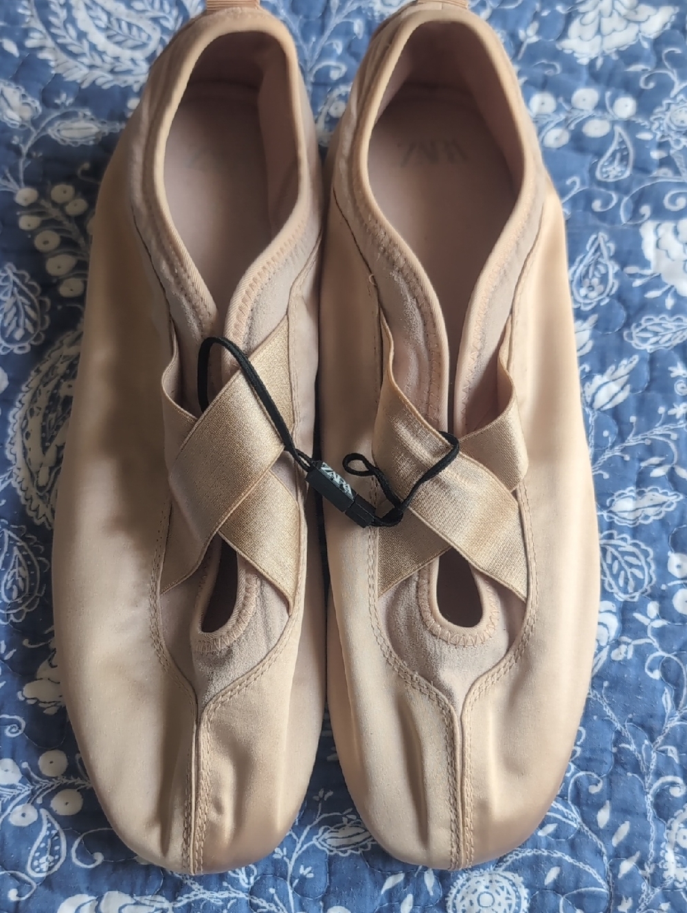 Zara Blush Beige Ballet-Inspired Slip-On Flats with Cross Strap